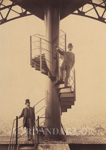 Gustave Eiffel und Adolphe Salles auf dem Eiffelturm 1889 - Postkarte